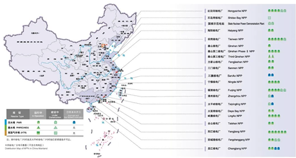 中國的新能源（核能、風能、太陽能）產(chǎn)業(yè)分布圖